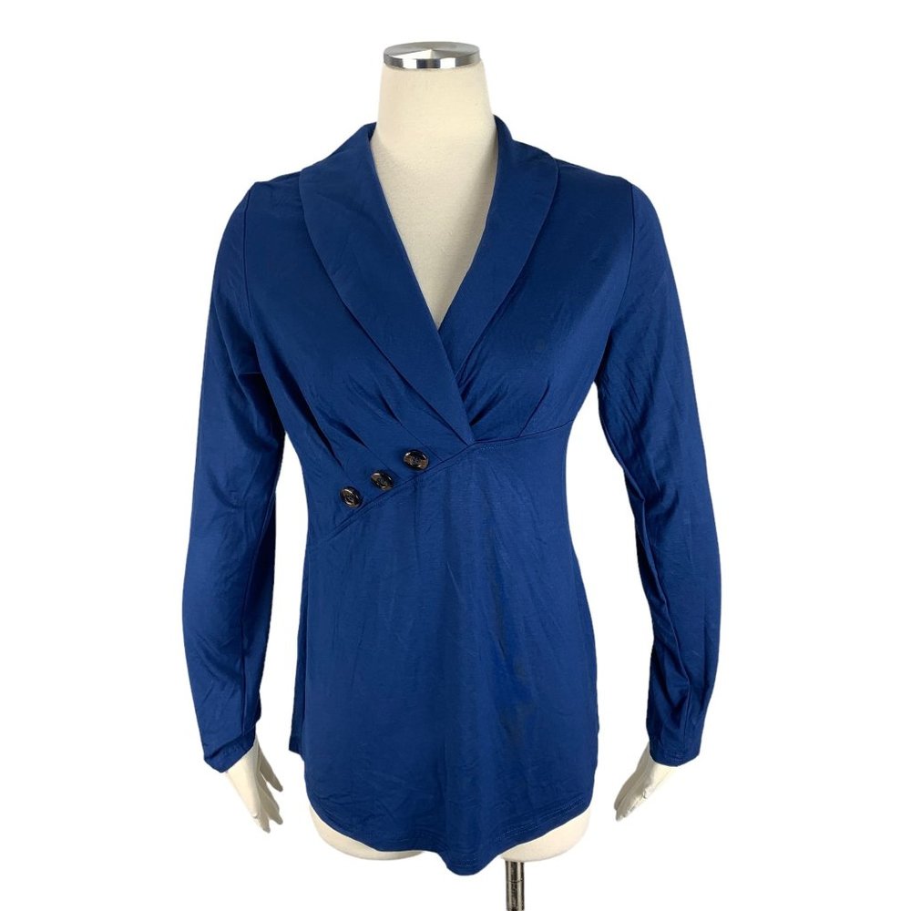 Ninedaily Large NWT Top Wrap Blue Fitted Slimming L Stretch - Picture 2 of 7